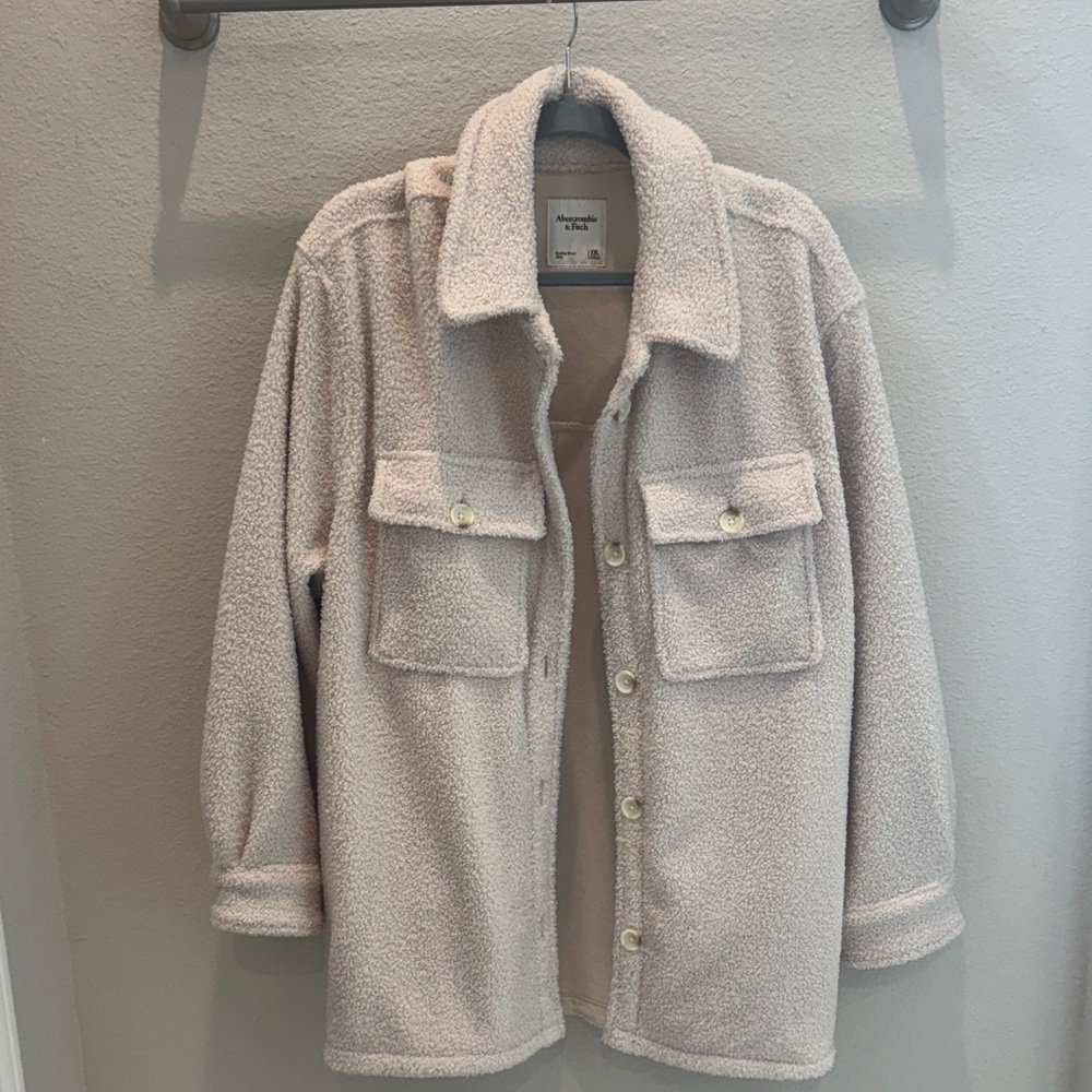 Abercrombie Cream Button-Up Sherpa Jacket
